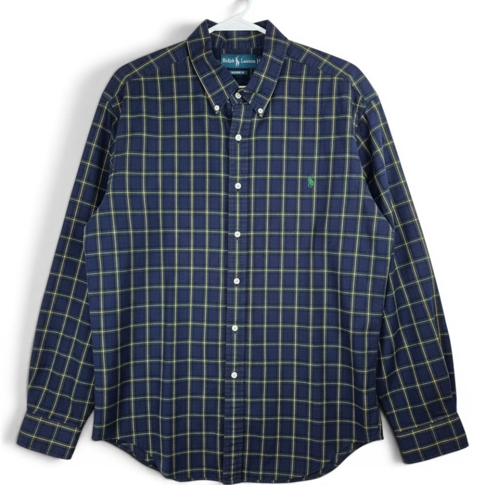 Ralph Lauren Classic Fit Button Down Shirt Mens XL Blue Yellow Plaid Cotton